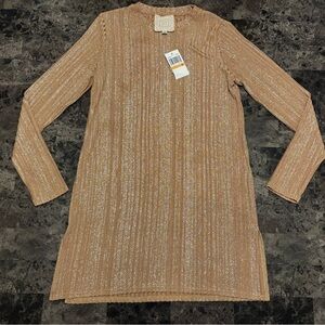 NWT Johnny Was JADE Shimmer Ribbed Sweater Dress Gold Size Small